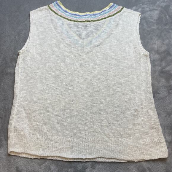 Talbots Linen Blend Sweater Vest Womens XS White Stripe V Neck Tennis Preppy - Picture 3 of 8